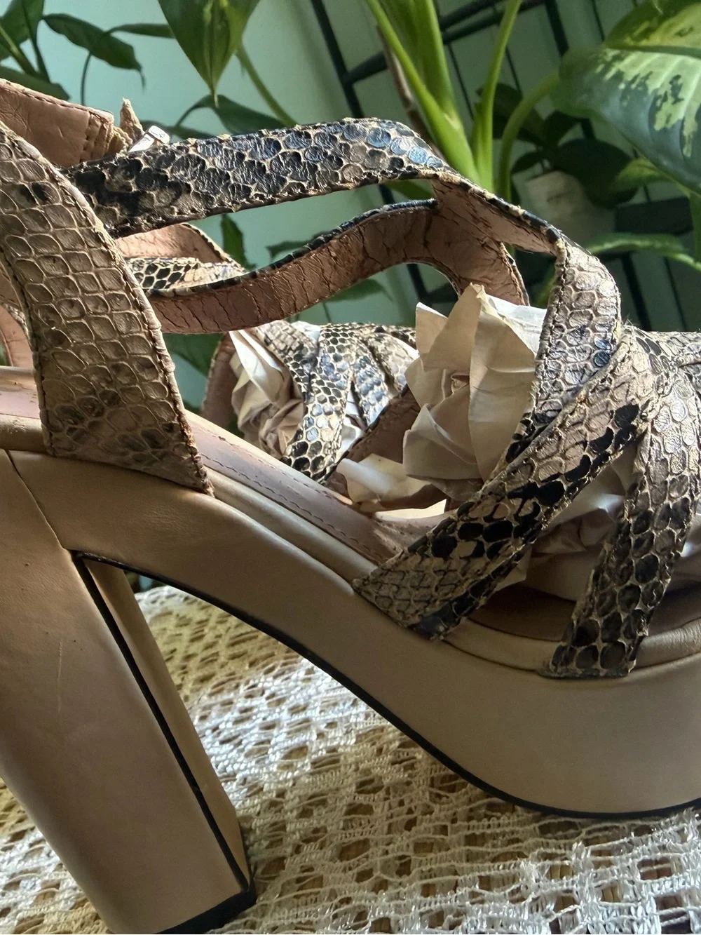 Vince Camuto Snakeskin Print Strappy Platform Heels